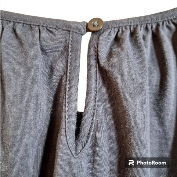 J. Crew Navy Cotton Blouse with Eyelet Lace Sleeves Size Small - Picture 5 of 6